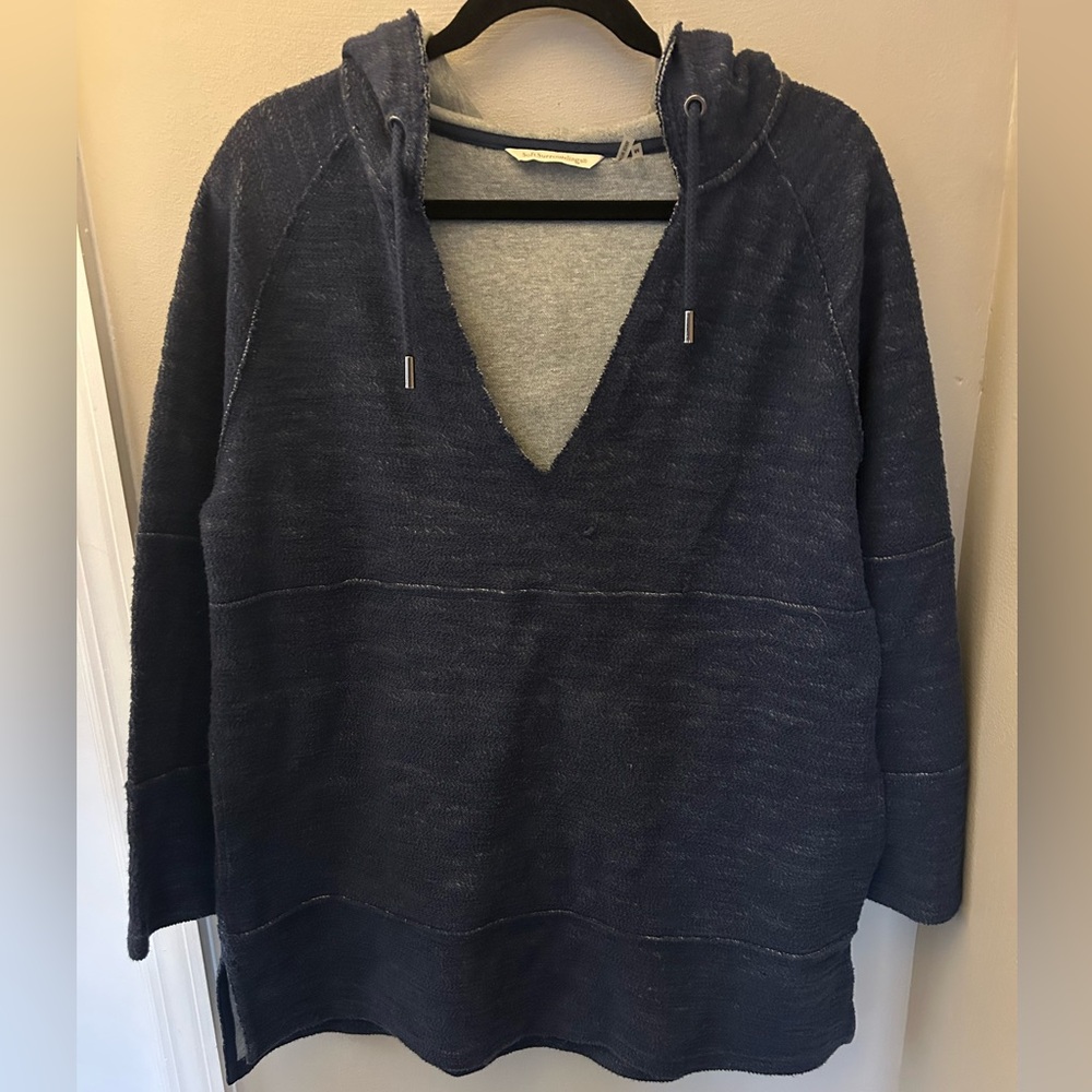 SOFT SURROUNDINGS MY WEEKEND COTTON HOODIE TUNIC TOP NAVY BLUE SIZE MEDIUM